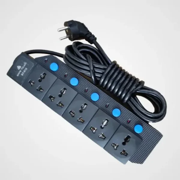Decent Multiplug Extension 3 point Socket With 5\2 meter Cable multi pluge 15 fit and 7 fit black multi plug - Image 1