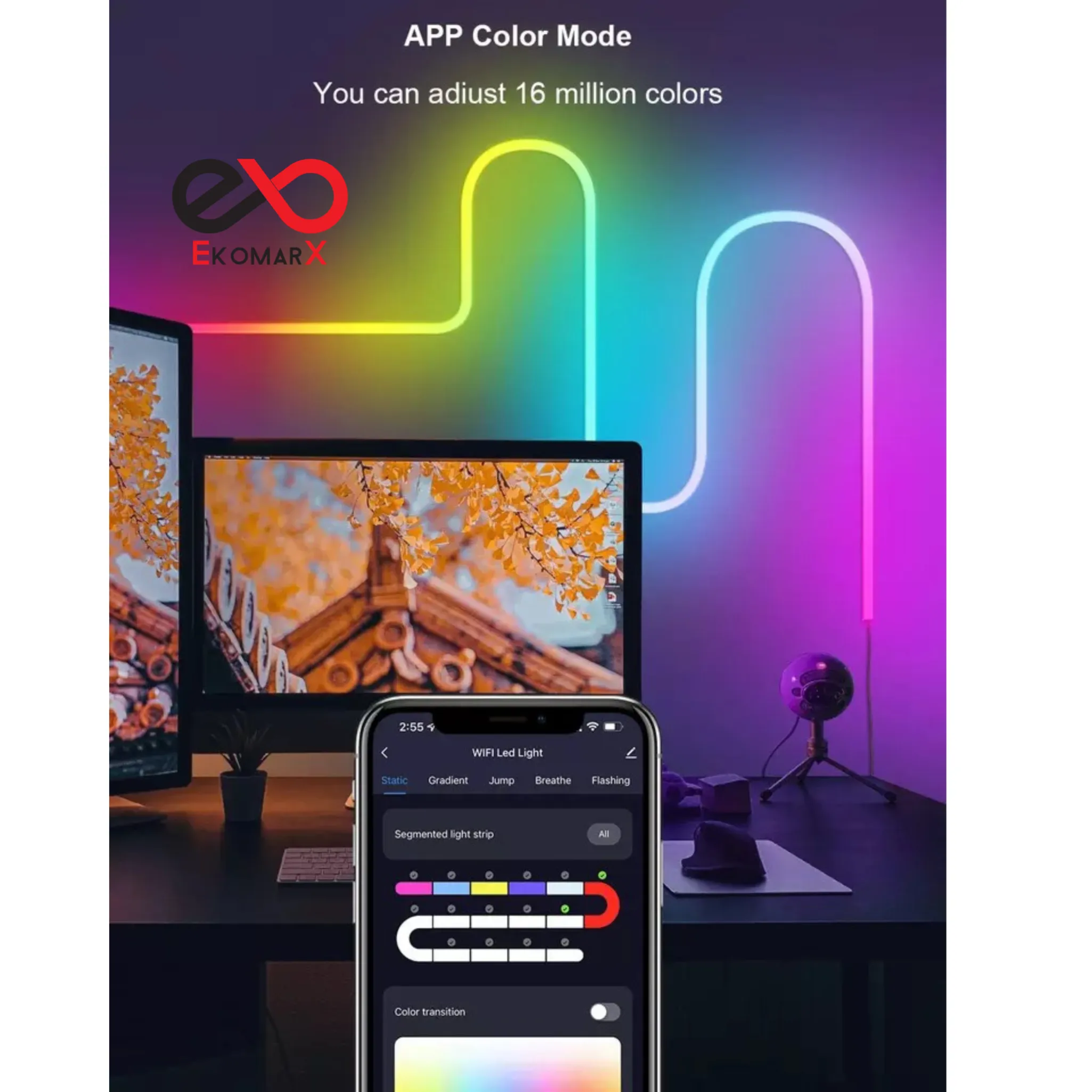 Neon Flexible USB LED Strip Light 5Mitter With App Controlled RGBIC LED strip light BD, RGBIC LED strip, 5V USB LED light, App controlled LED strip, Neon flexible light, RGB LED for room décor, gaming LED strip Bangladesh
