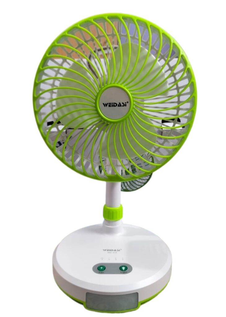 Weidasi WD-719, Rechargeable Fan, Portable Fan, USB Fan, 3-Speed Rechargeable Fan, Backup Fan, Weidasi Fan Bangladesh, Rechargeable Fan with Light, Travel Fan, Weidasi WD-719