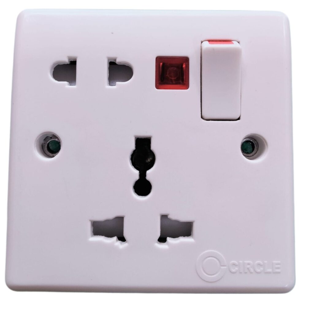 Circle 5 pin socket, Circle multi function socket, Circle socket price in Bangladesh, Socket with indicator light, Circle electrical accessories, Multi pin socket BD