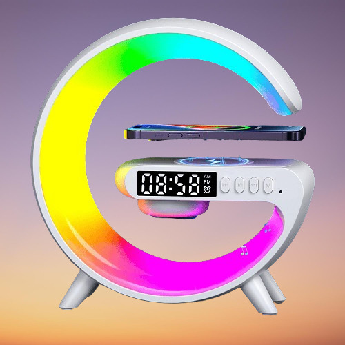 Wireless G Shape LED Speaker, LED Table Speaker, Wireless Charging Speaker, Bluetooth LED Lamp, Smart Table Speaker, G Shape Speaker Bangladesh, Nobab Enterprise www.nobabenterprise.com